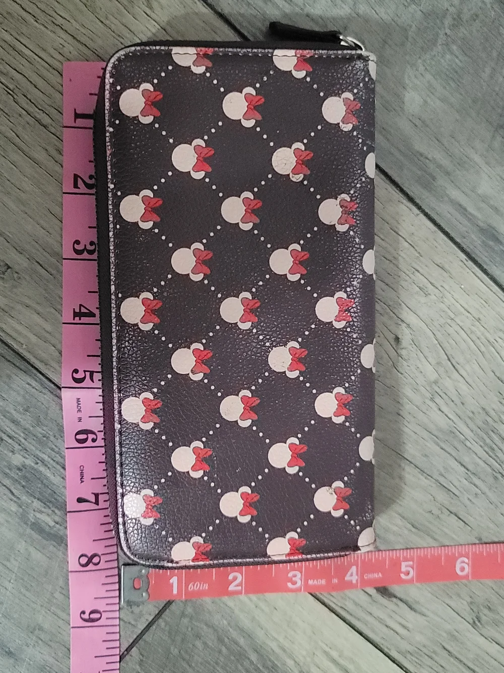 Disney Brand Minnie Mouse Backpack Purse And Wallet Zippered Brown Red Tan Color